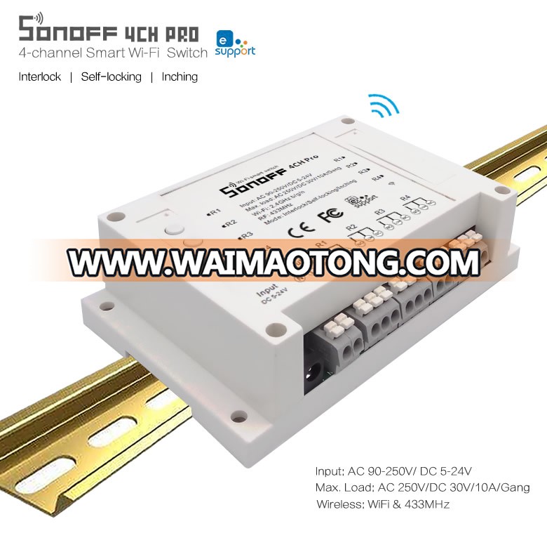 4 Gang Inching Self-Locking Interlock WiFi RF Smart Switch named 4CH Sonoff Pro